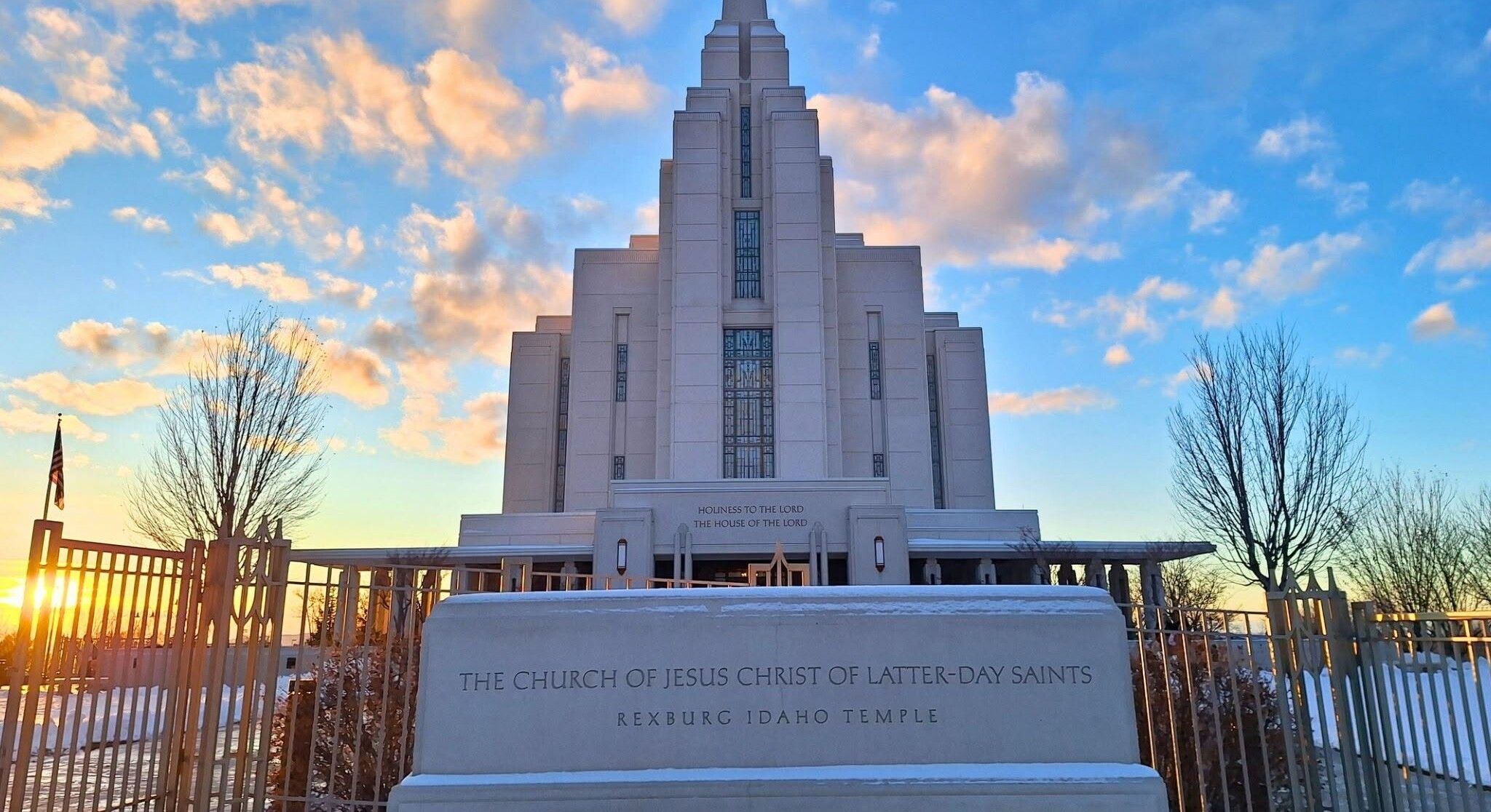 The Rexburg Idaho Temple in golden-hour light